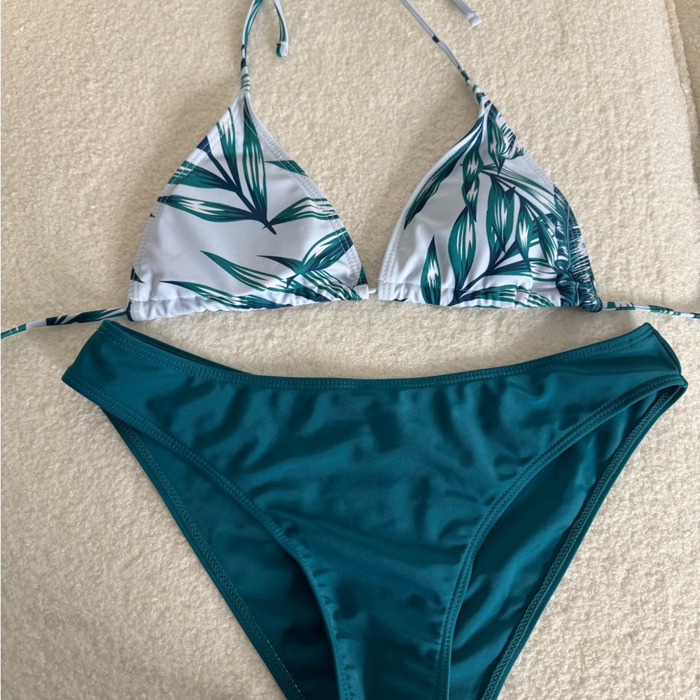 Tropical Leaf Print Bikini Set